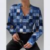 Autumn new product long-sleeved V-neck splicing shirt shirt women