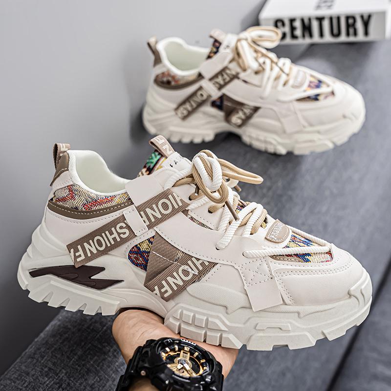 Chunky Sneaker Men Designer Sport Shoes Fashion Casual Artificial Leather Fabric Breathable Height Increased Flat Platform Shoes