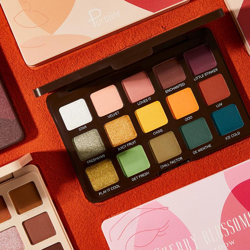 Pudaier Glitter Pó Perolado Maquilhagem Estudante 15 Cores Paleta de Sombras Matte Cor Terra Selvagem