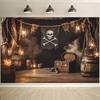 1 Pirate-themed Background Cloth - Skull and Bones, Treasure Chest, Bucket Lantern - Durable Polyester Material, Birthday Party