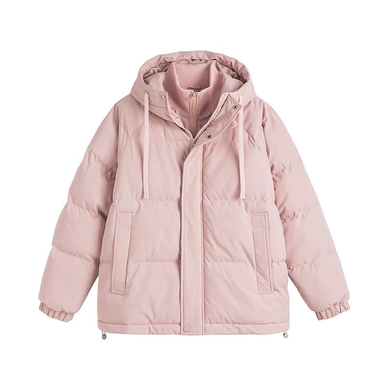 

24 Зимняя мужская свободная куртка с хлопковой подкладкой, имитирующая двойку, для пары, однотонная, с капюшоном, утолщенная M розовый