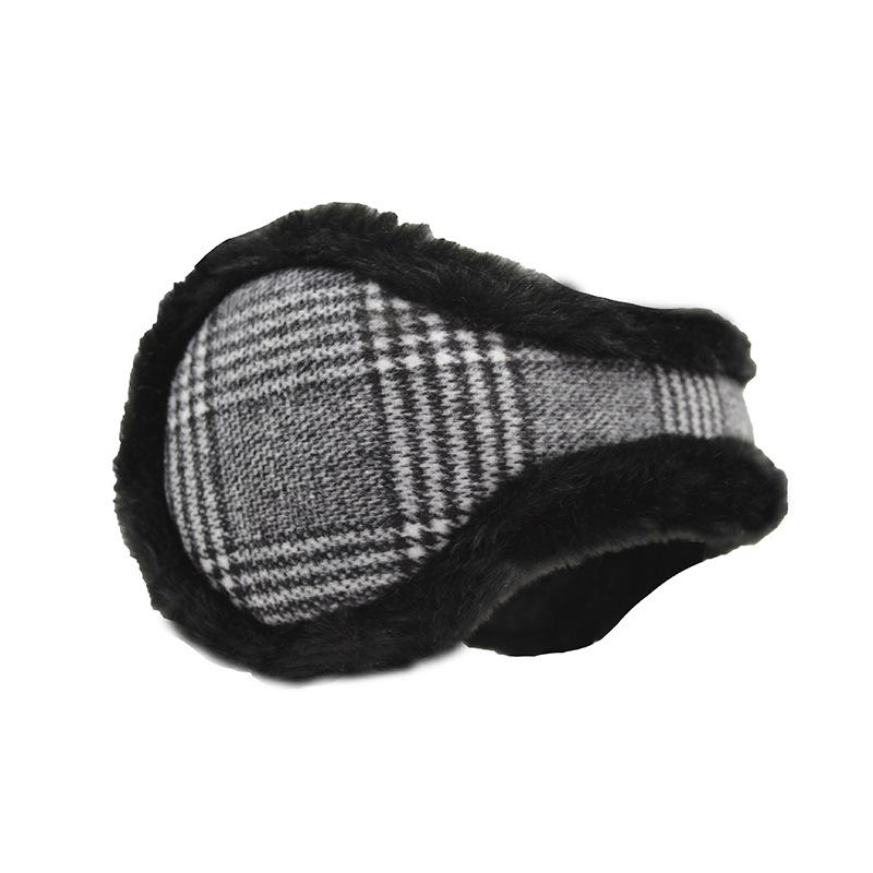 

Осенне-зимние уличные клетчатые складные наушники с теплым флисом из кроличьего меха One Size чёрный