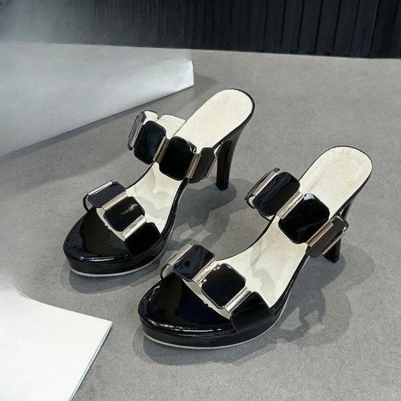 Fashion Women's Shoes 2025 Summer New Fish Mouth High Heels Flip-flops Wear Plus-size Sandals and Slippers