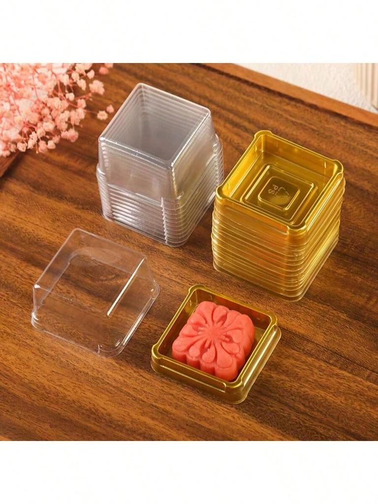 50 Backpackungen, Verpackungskartons für gold-schwarzes Eigelbgebäck, runde Blisterverpackungen aus Kunststoff, Mondkuchen