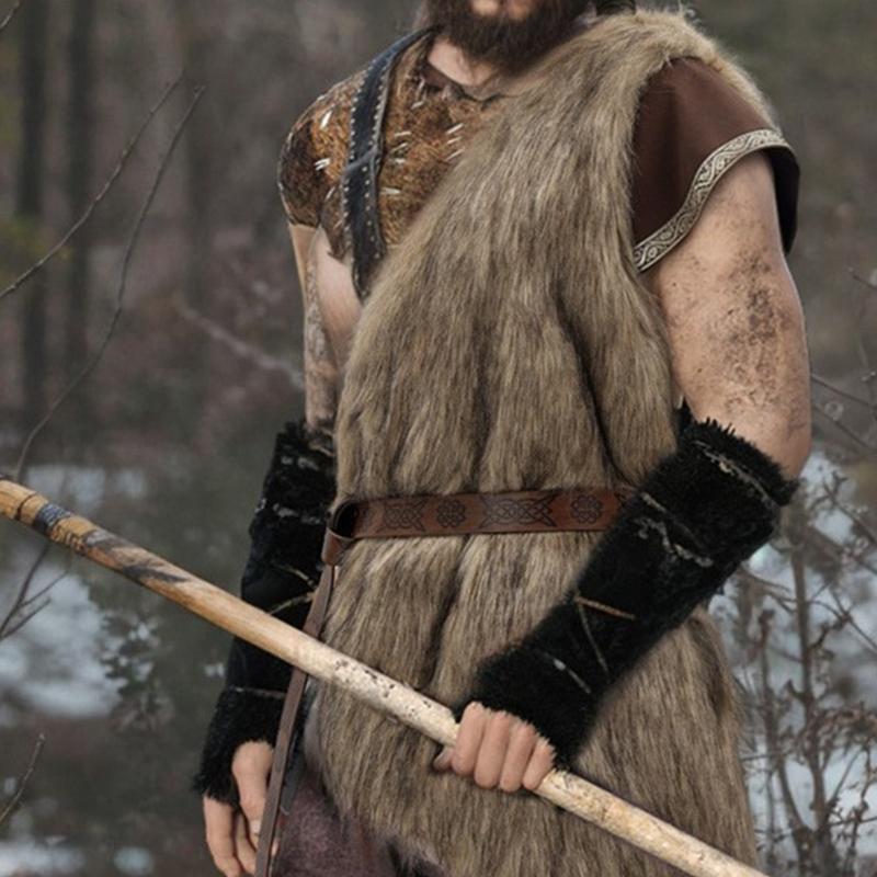 Men Vikinges Vest Medieval Faux Furs Waistcoat Coat Outwear Warriour Renaissances LARP Cosplay Costume for Halloween