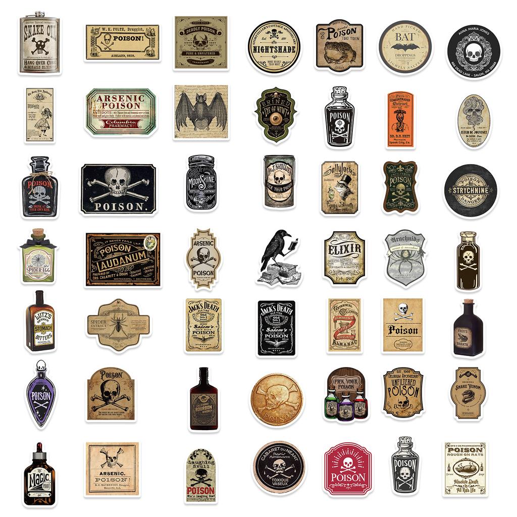 50 Retro Thriller Potion Graffiti Stickers Decorate Notebook Suitcase DIY Waterproof Stickers
