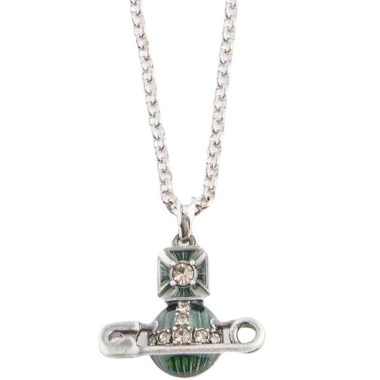 Vivienne Westwood Kitty Saturn Porcelain Glaze Brooch Brass Pendant Necklace Men necklace Silver 110324850 Basic Packaging-Dust Bag+Box