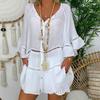 MAITA 2022 Women's Seven-quarter Sleeve Cotton and Linen V-Neck Loose Button Hollow Large Size Shirt
