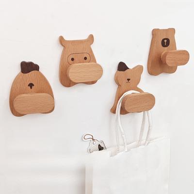 Nordic Style, Beech Wood Hook, Teddy Bear Base Clothes Hook, Wall Hook Behind The Door, Non Perforated Clothes Hook, Foyer Bathroom Decoration