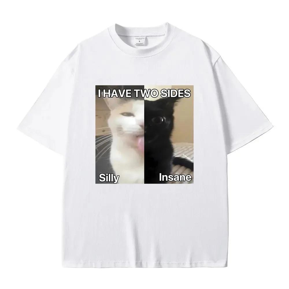 

Humorous TwoSided Cat Graphic TShirt Casual Daily Short Sleeve Tee for Unisex Women Unique Contrasting Cat Personality Design Top S