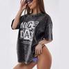 T-shirt en coton tendance pour femme avec imprimé lettres usées – Haut de mode polyvalent pour l'été