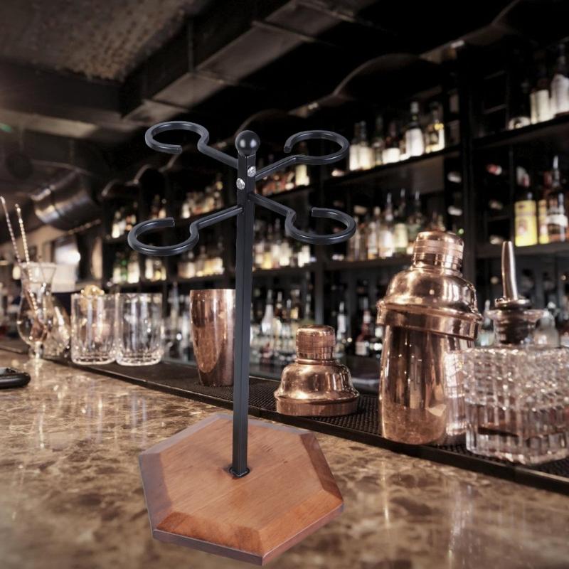 Elegant Freestanding Wine Glass Holder Decorative Inverted Wine Glass Rack with 4 Hangers For Parties And Everyday Use