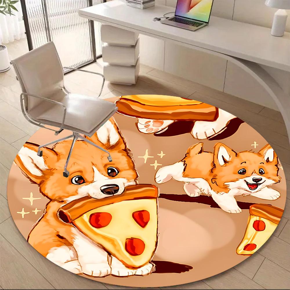1PC Pizza Puppies Office Round Area Rug, Mat Suitable ForOffice, Under Office Chairs Bedroom Living Room Home Decor, Room Deco
