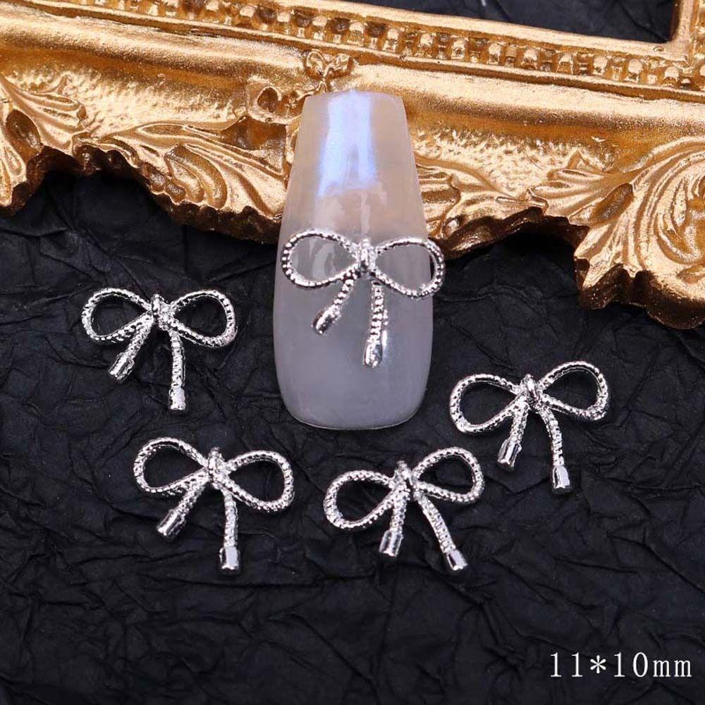Silver Bowknot Flowers Nail Rhinestones Nail Art Jewelry Bow Nail Decorations 3D Nail Art Drills