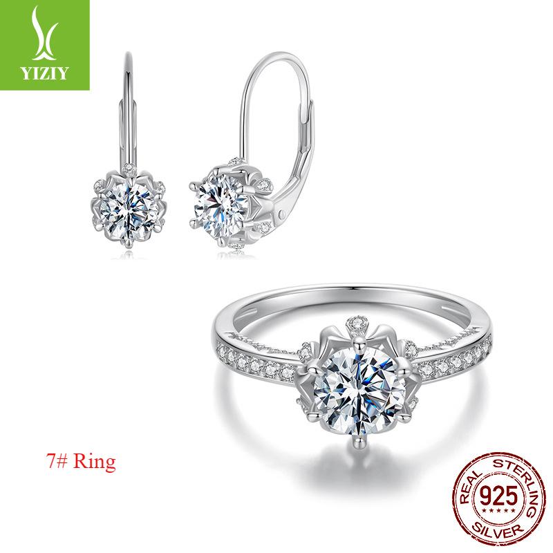 D Color Mozzarella Diamond 1 Carat Ring Earrings Set Women'S S925 Sterling Silver Super Flash Luxury Marriage Proposal Jewelry