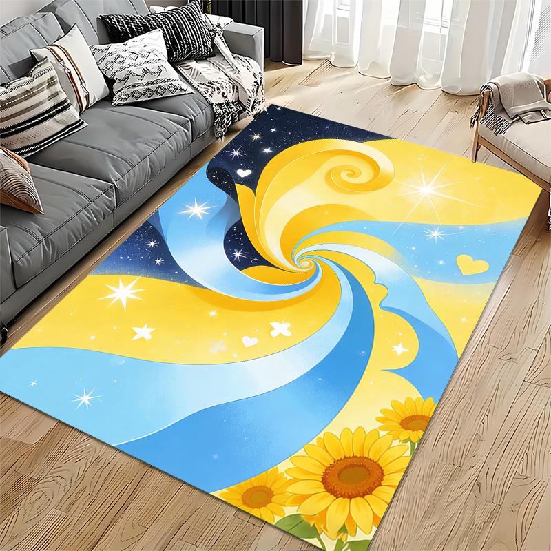 Modern Abstract Swirl Carpet with Sunflowers and Stars Pattern Suitable for use as an anti-slip for living room bedroom sofas