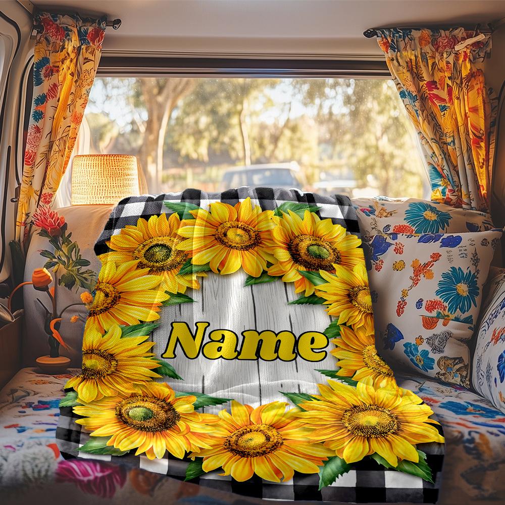 Sunflower Customize Your Name Rv Blanket Comfortable Soft Lightweight All Season Multipurpose Blanket For Travel Camping Picnics Sofa Rv Bed Living