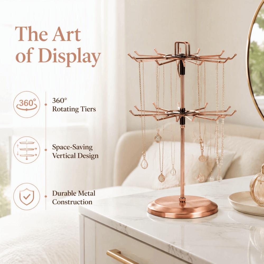 2-Tier Design Rotating Jewelry Holder Iron Material Two Tier Jewelry Rack  For Earrings