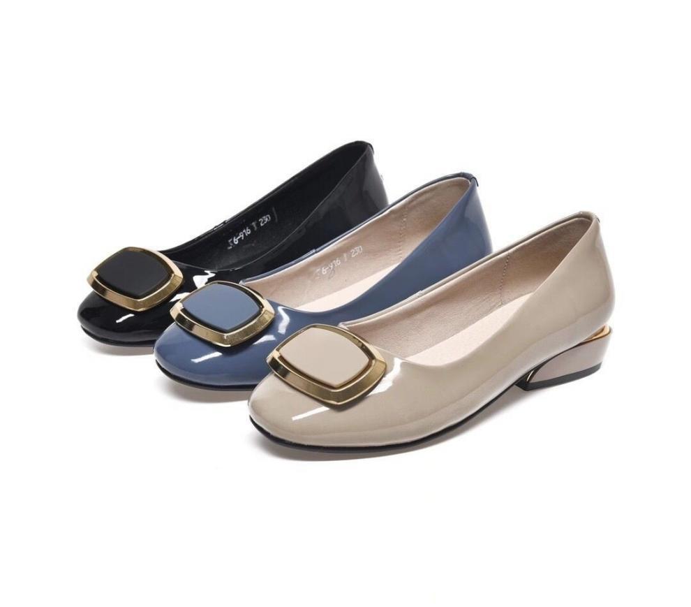 Women's Genuine Leather Chunky Heel Mid-Heel Square Buckle Shoes, 2022 Patent Soft Leather, Versatile Design.