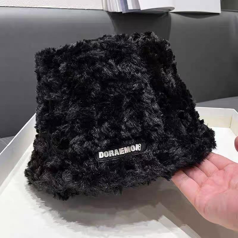 White plush fisherman's hat children's autumn and winter new thickened plush warm bucket hat temperament versatile plain basin hat