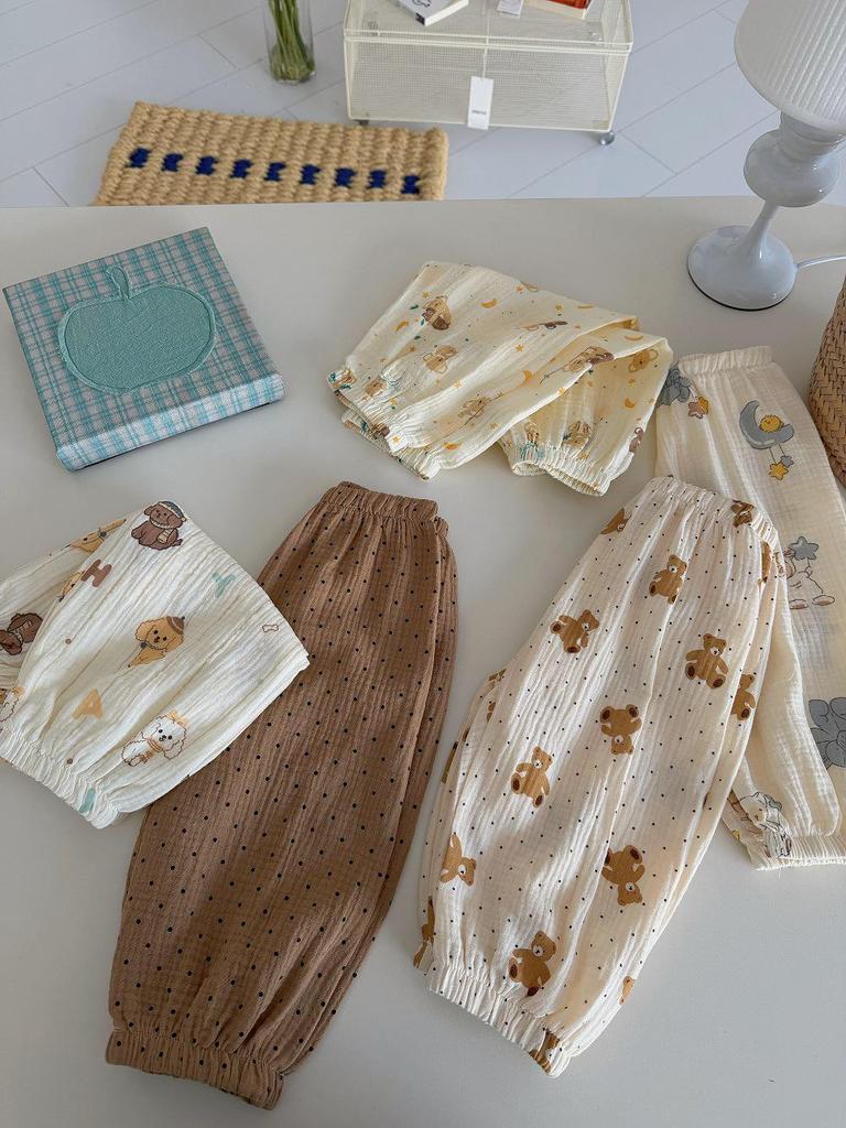 Ten-Color Cartoon Cotton Gauze Mosquito Repellent Pajama Pants for Boys & Girls - 100% Pure Cotton, Thin Summer Style