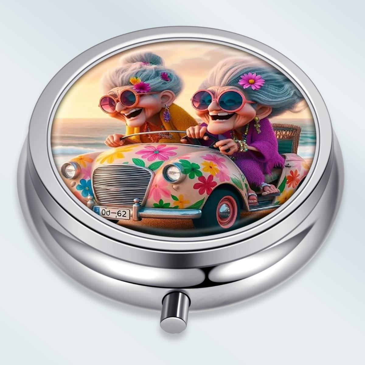 

Portable Pill Box with 3 Compartments, Mini Metal Medicine Organizer Case, Cute Printed Pill Container for Vitamins, Pills, Jewelry, Travel, Daily Use