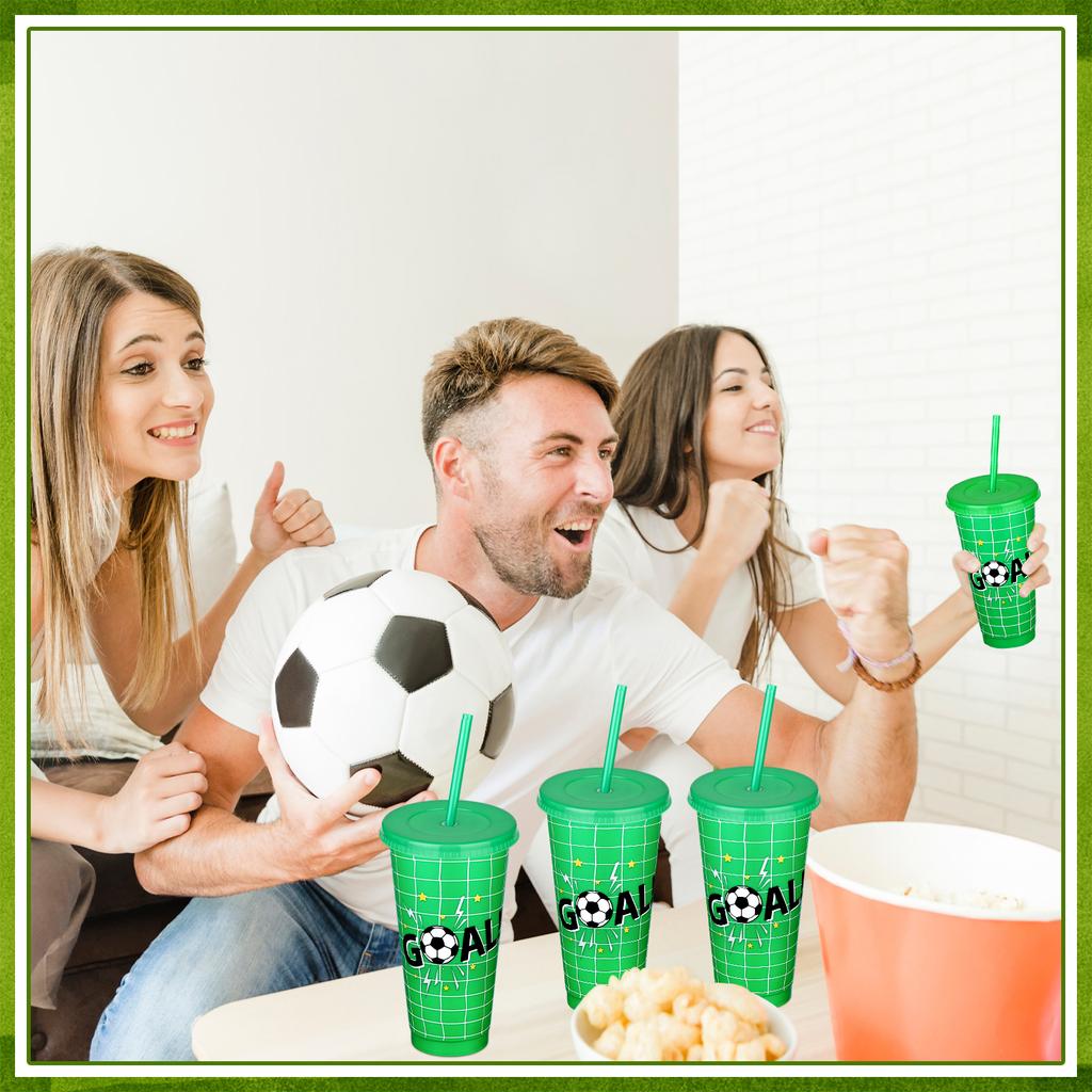 10 Pcs 24Oz Plastic Football Cups Reusable Tumbler With Lid And Straw Decorated Soccer Birthday Party Gifts For Coach Fan Men Wo