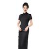 Black jacquard satin cheongsam spring and summer young temperament feminine slim new Chinese long cheongsam skirt
