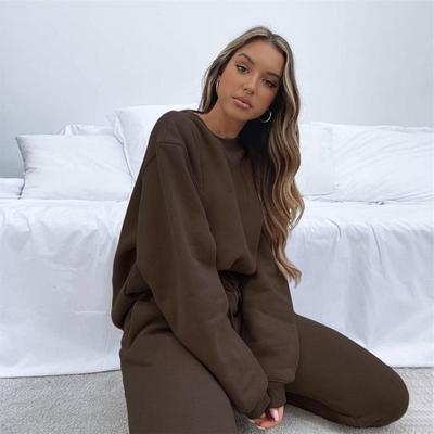 Spring/Autumn Solid Color Crew Neck Pullover Long Pants Women's Fashion Casual Long Sleeve Hoodie Set