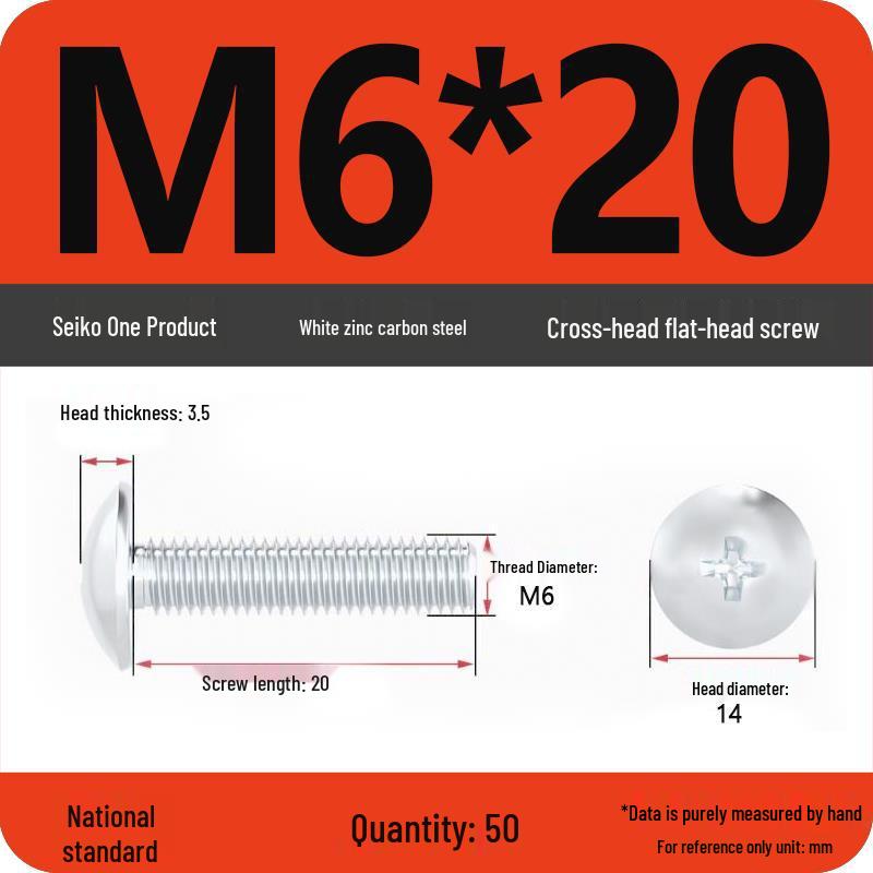 White Zinc M3-M6 Phillips Flat Head, Pan Head, and Mushroom Head Machine Screws