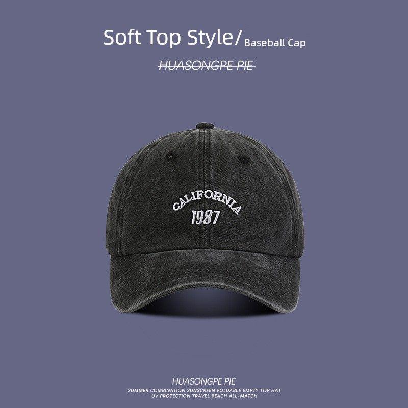 

Baseball Cap Washed like Top Thin Embroidery Breathable Summer Sun Protection Hat Retro Korean Type Easiest for Match Casual Peaked Cap C2151 Retro Washed Embroider 1987 Black M(56-58cm)