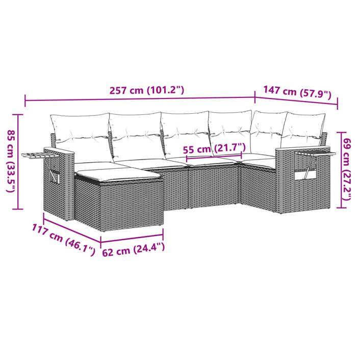 VidaXL Salon de Jardin avec Coussins 6 pcs, Canapés de Terrasse, Ensemble de Meubles de Patio, Mobilier d'Extérieur, Noir 3259417