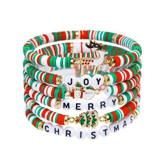 Vianočné korálkové náramky Ručne vyrobené korálky z polymérovej hmoty Elastické náramky Veľkoobchod Biela Červená Zelená Priateľstvo Sviatkovné šperky Darček pre ženy Dievčatá