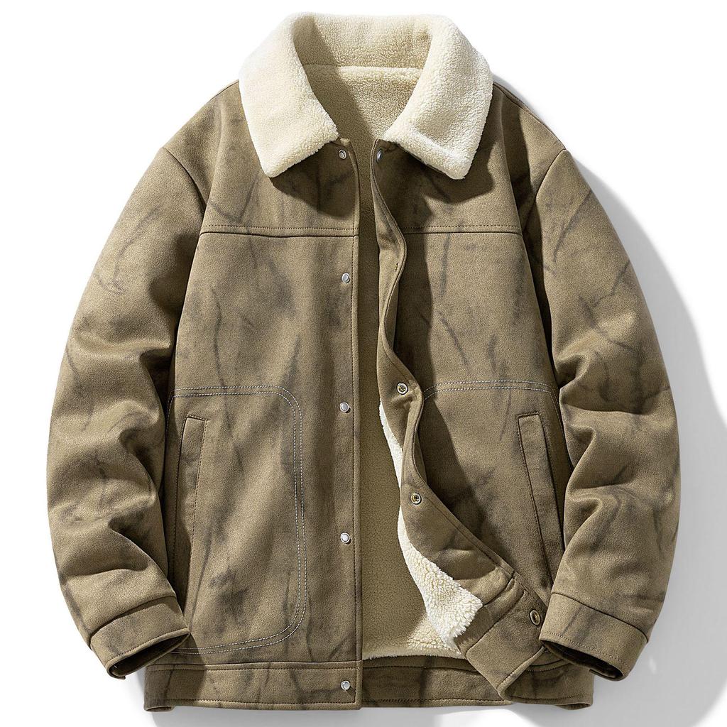 Men's Plush Fleece-Lined Suede Lapel Jacket: Business Casual, Versatile, Loose-Fit, Fashionable, Comfortable.