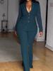 Elegant Rhinestone Long Sleeve Low-Neck Slim Fit Two-Piece Pant Suit