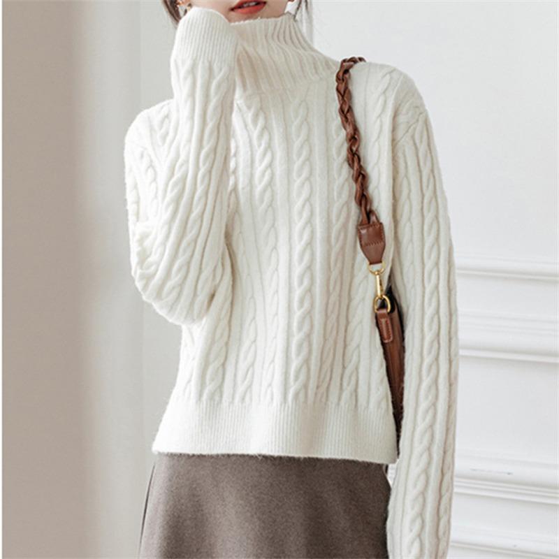

Retro turtleneck thickened pullover sweater with women s autumn and winter new loose lazy wind bottomed knitted sweater one size fits all білий