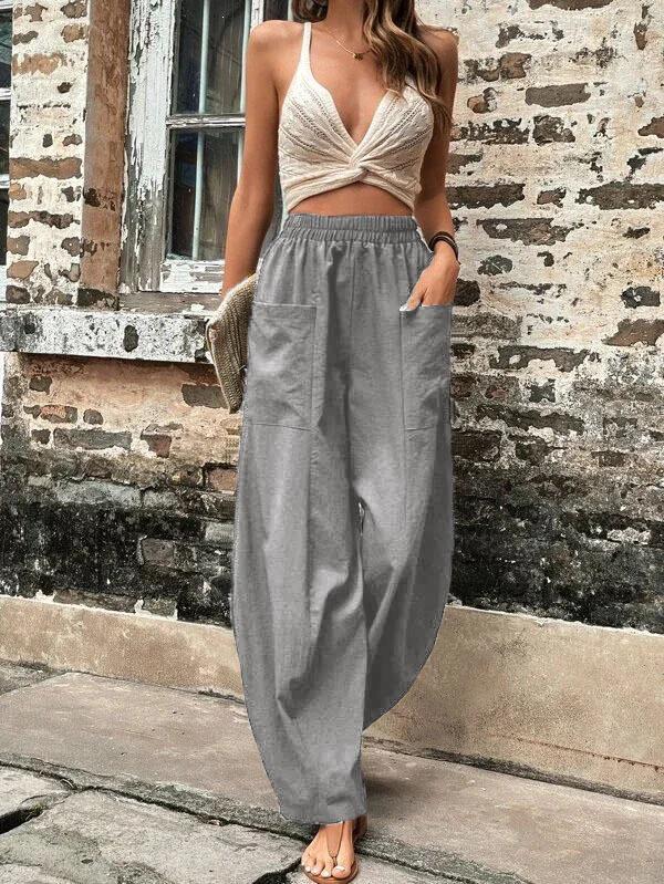 

Elastic Waist Long Pocket Pants S