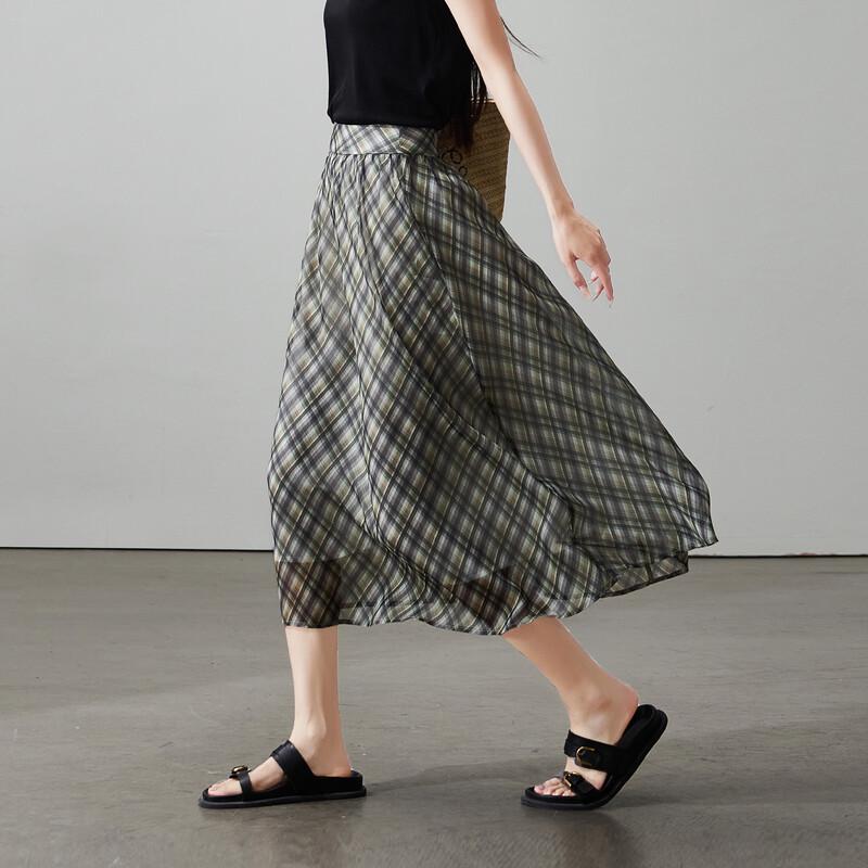 SOFSIL Women's Retro Plaid High-Waisted A-Line Skirt