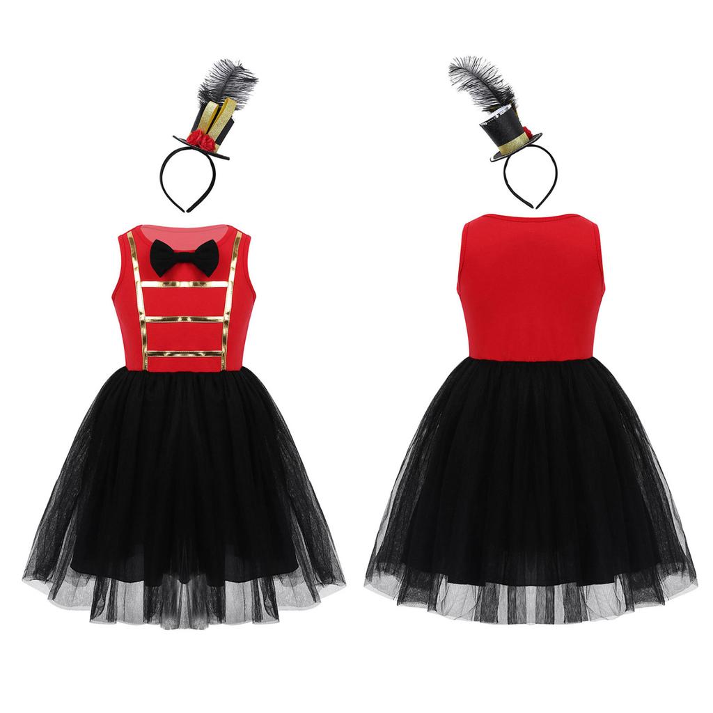 Kids Girls Sleeveless Bowtie Mesh Tutu Dress For Halloween Christmas Cosplay Birthday Party Fancy Dress Up