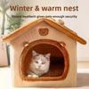 All-Season Enclosed Cat House Villa Washable Dog Bed Winter Insulation Sleeping Nest for Cats