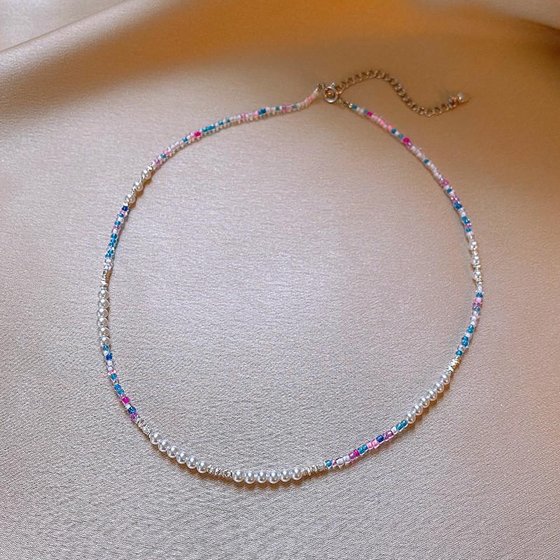 Dopamine Ethnic Retro Beaded Colorful Pearl Choker Necklace - Niche High-End Fashion