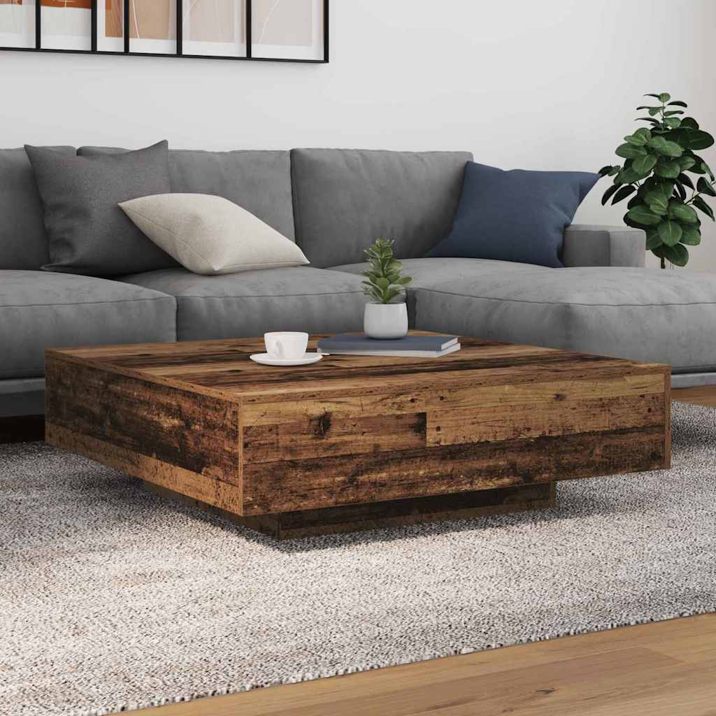 Coffee Table with LED Strips Reclaimed Wood 100 X 100 X 31 Cm