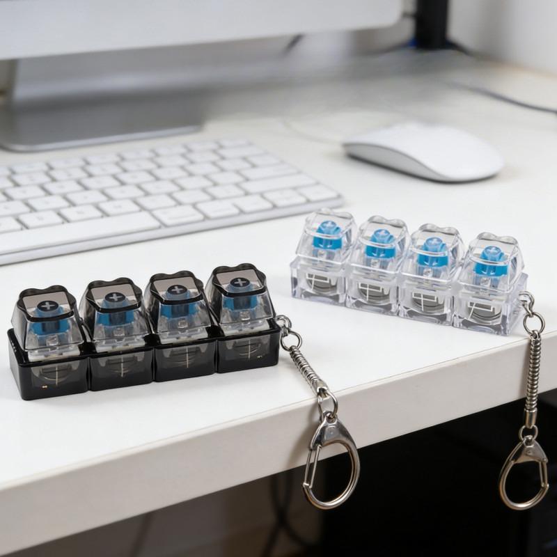 LED Keyboard Keychain Fidget Toys Crystal Clicker Sensory Toy for Stress Relief Keyboard Keychain Fidget Gadget for Adults Kid