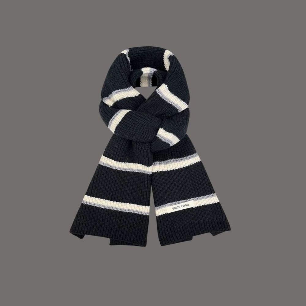 

Thicken Women Knitted Scarf Stripe Long Scarves Winter Fashion Thermal Neck Warmer чёрный