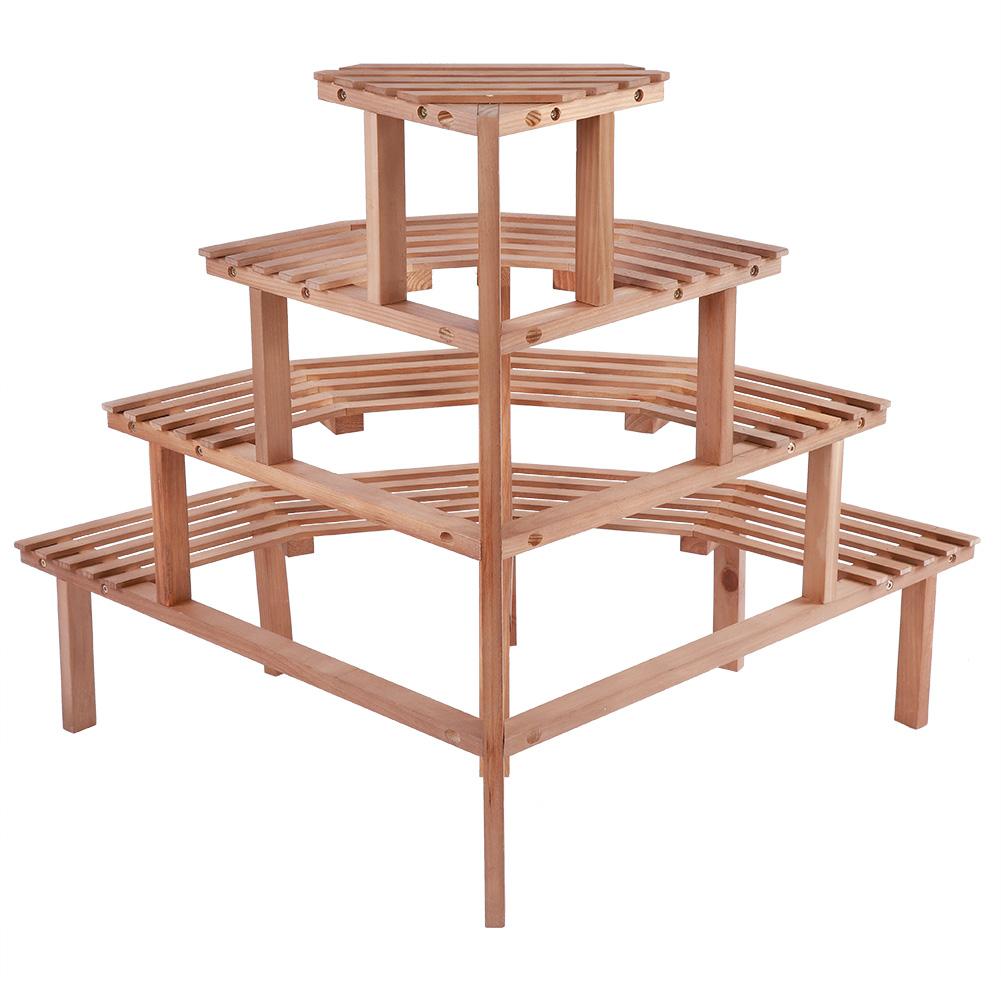 4 Tiers Pine Wood Corner Flower Pot Stand Plant Display Shelf Garden Decor (Natural Wood)