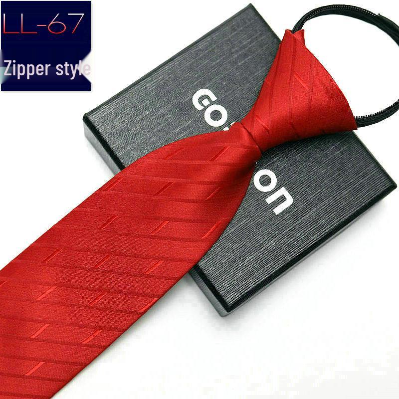 Men's No-Iron Zipper Striped Formal Tie with Logo, 8cm