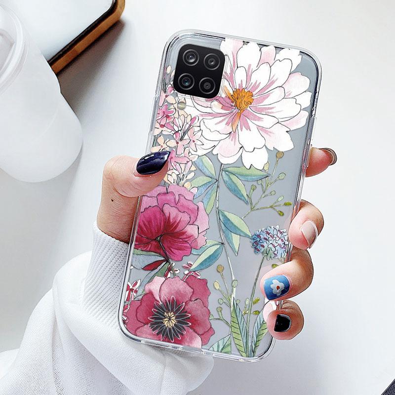 Phone Case For Samsung A12 M12 F12 Floral Silicon Cover For Samsung Galaxy A12 5G Fundas Coque Transparent Soft Capas Flower TPU