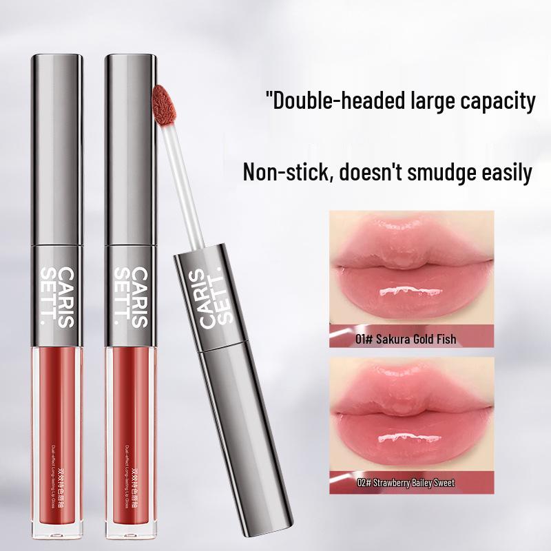 CARISSETT Silver Dual-Effect Long-Lasting Lip Glaze, Watery Mirror Finish, Non-Transfer, Double-Ended for Women.