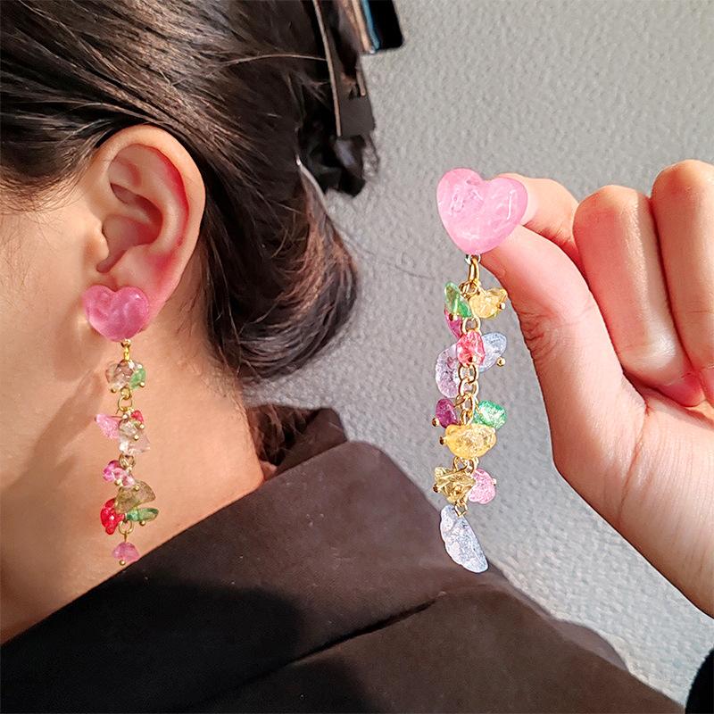 Sparkling Love Crystal Fringed Earrings Korean Fresh Temperament Studs Fashion Sweet Earrings