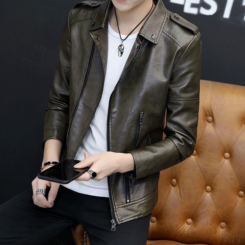 2025 Herren Koreanischer Stil Leder Motorradjacke mit Fleecefutter